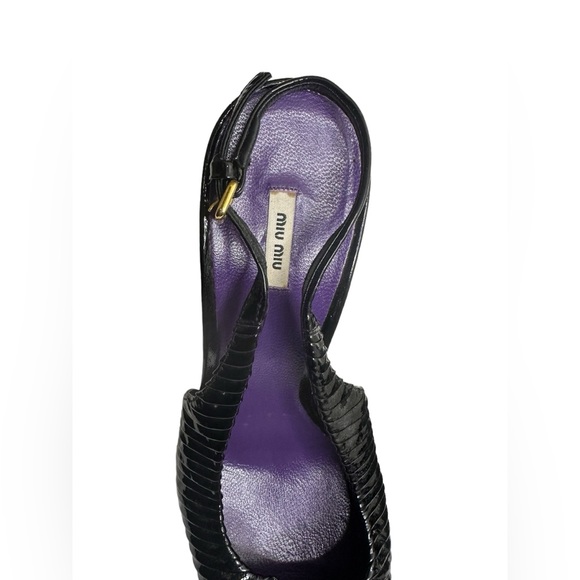 Miu Miu Prada Black Pleated Leather Peep Toe Platform Slingback Heels size37 - Picture 9 of 16